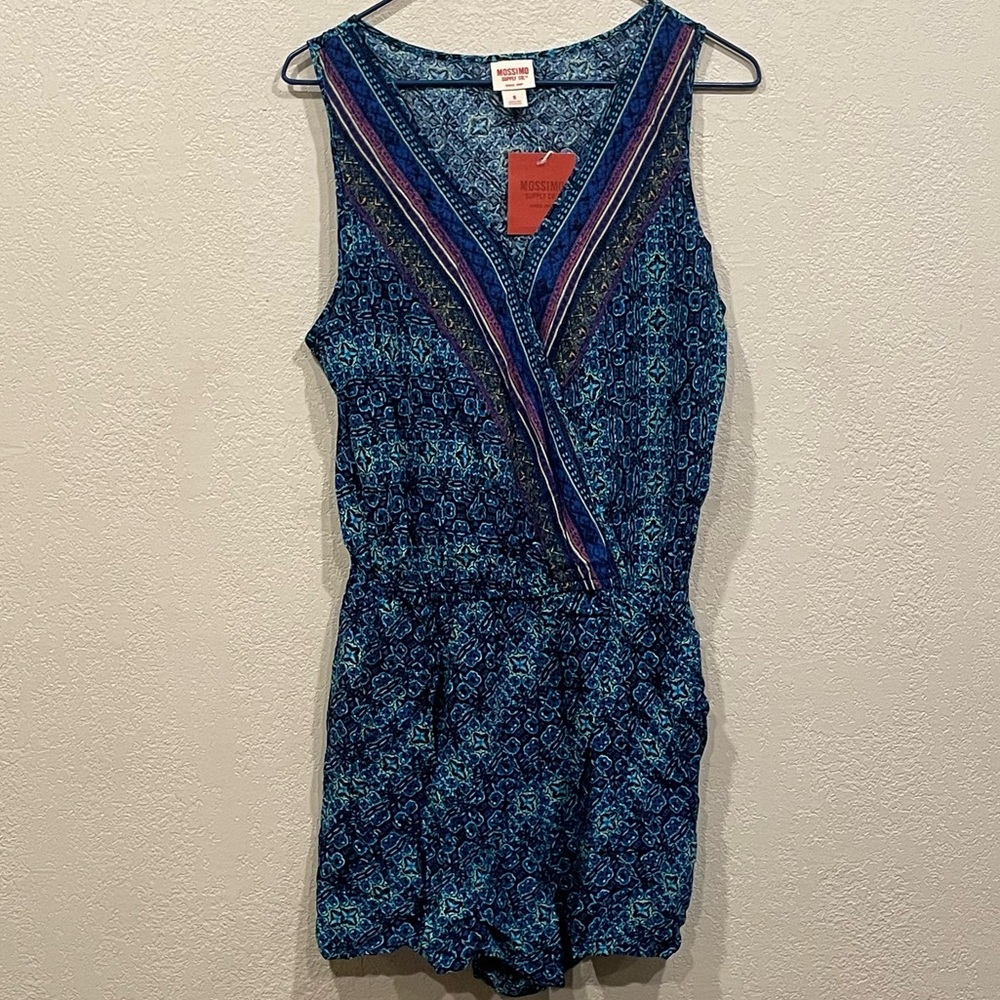 Mossimo Supply Co Blue Print Romper with Wrap V-Neck